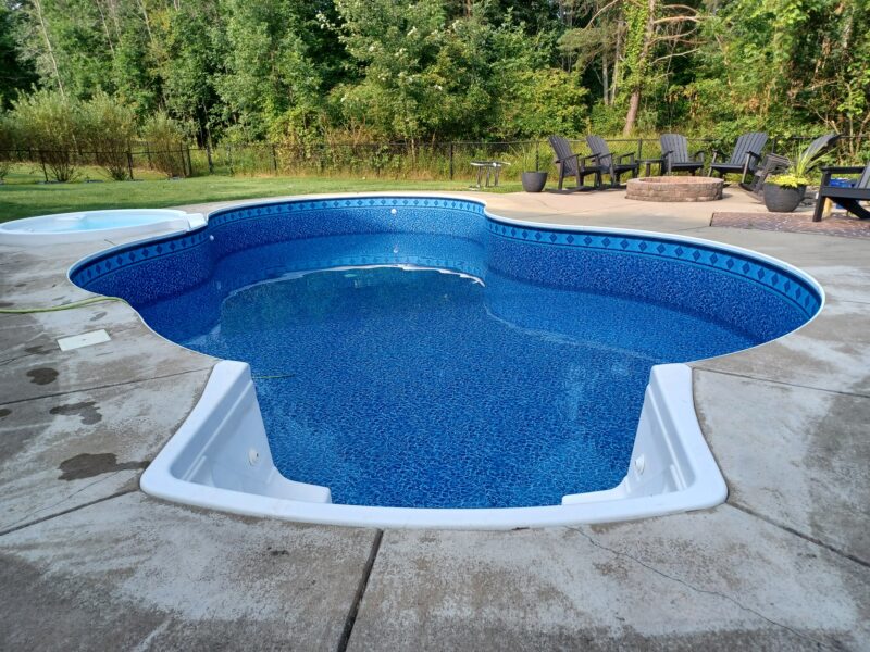 An empty pool in a backyard